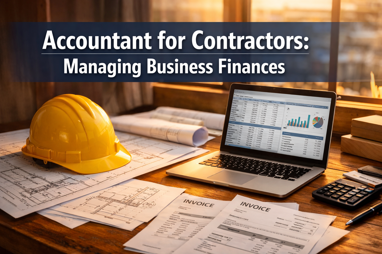 Professional () hero image featuring 'Accountant for Contractors: Managing Business Finances' in extra large white with dark