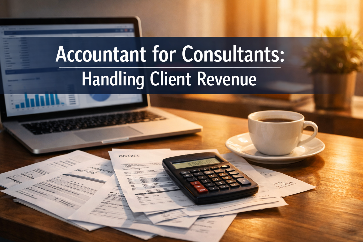 Professional () hero image with : 'Accountant for Consultants: Handling Client Revenue' in extra large white with dark